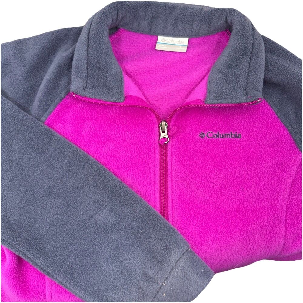 Girls Columbia Jacket‎ Full Zipper Polar Fleece Pink Blue Pockets Large 14/16